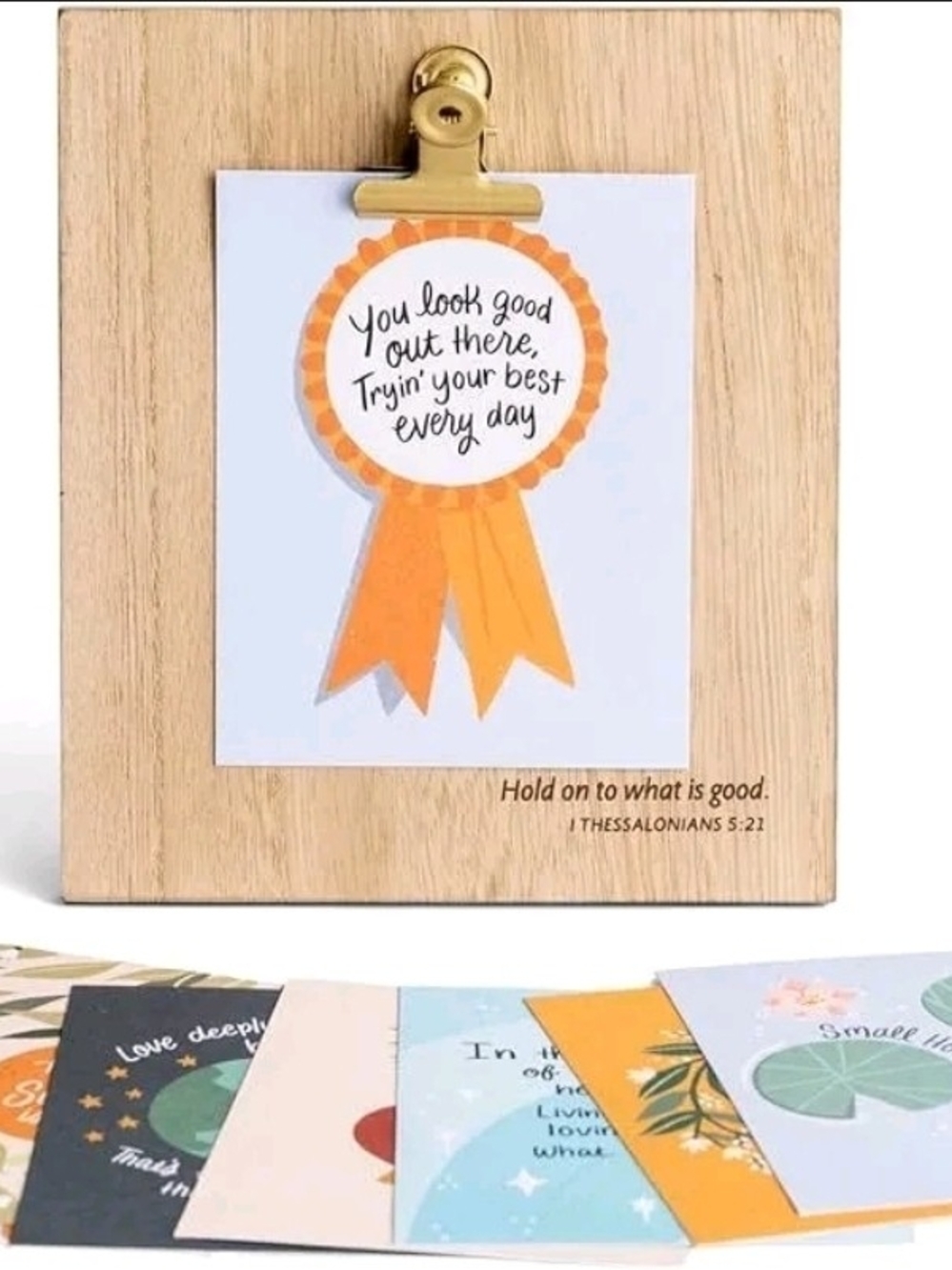 Inspirational HOLD ON TO WHAT IS GOOD Scripitured Cards & Stand